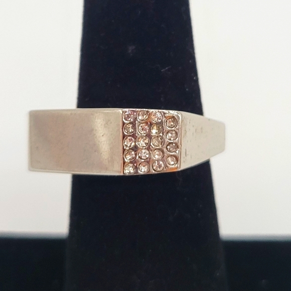 Vita Fede Octagon 24k White Gold-Plated Swarovski Crystals Ring New